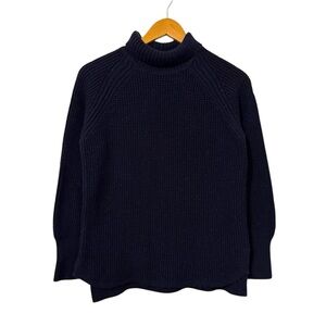 Banana Republic Waffle Knit Turtleneck Tunic Sweater Women Small Navy Wool Blend